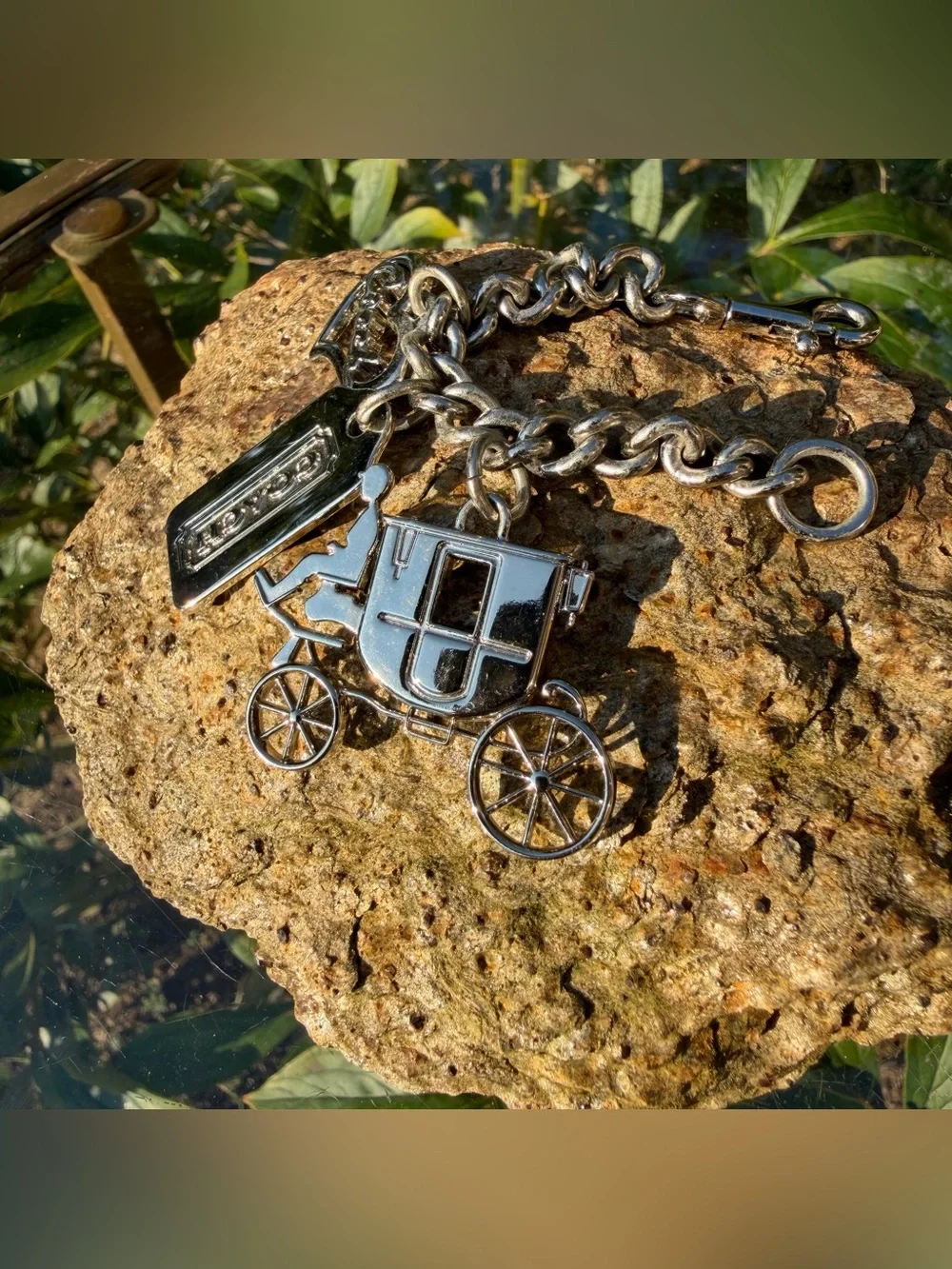 COACH Vintage Silver-Tone Horse & Carriage Multi-Charm Chain Keychain Bag Charm